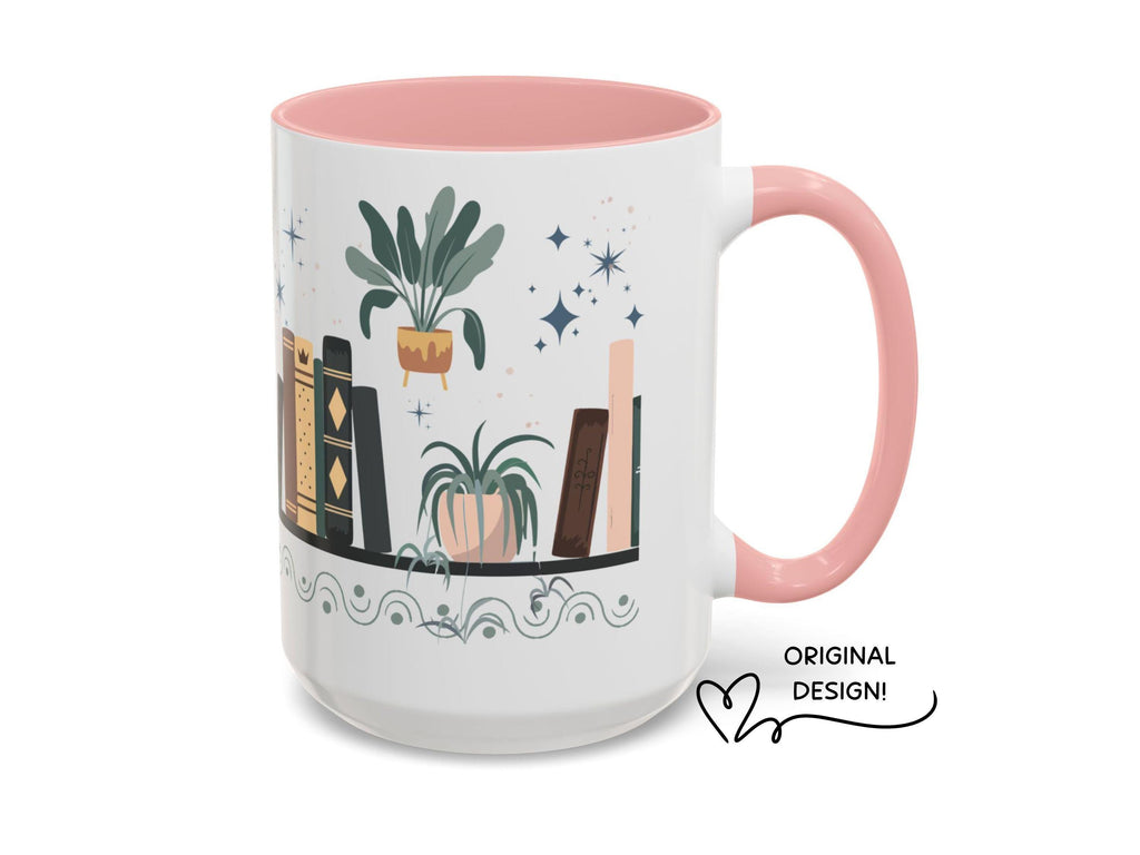 Bookish Cat Wrapped Mug for Readers, Cozy Bookshelf Design, Gift for Book Lovers