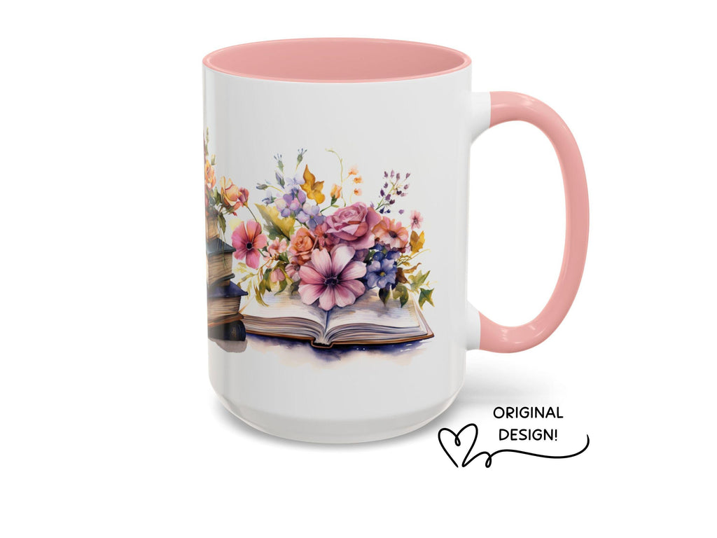 Floral Books Ceramic Mug, Book Lover Gift