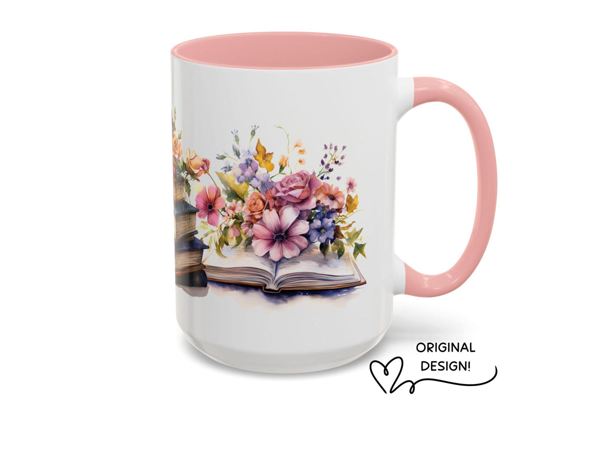 Floral Books Ceramic Mug, Book Lover Gift