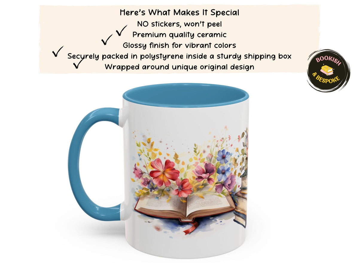 Floral Books Ceramic Mug, Book Lover Gift