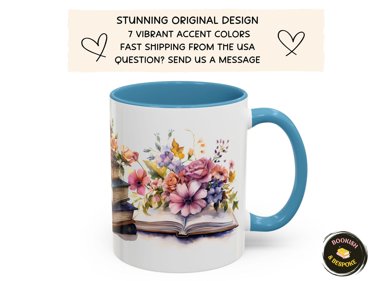 Floral Books Ceramic Mug, Book Lover Gift