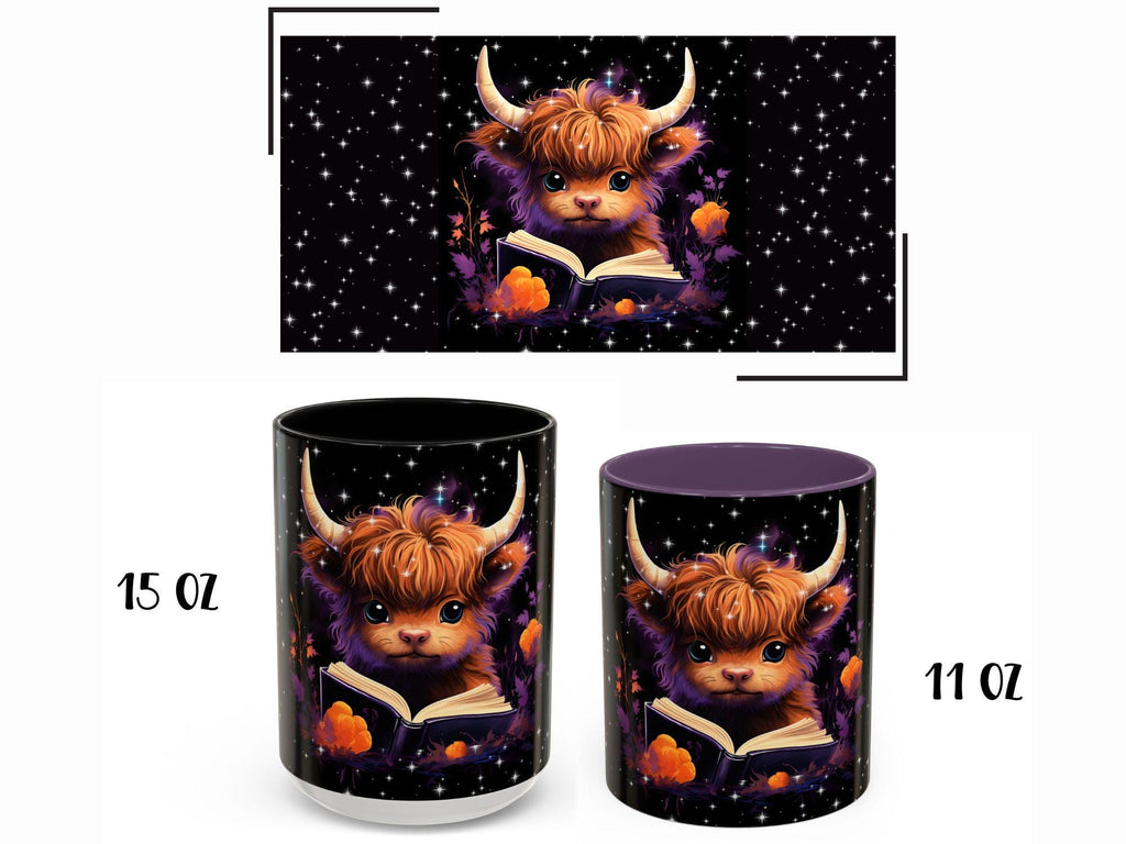 Highland Cow Reading Book Mug, Cozy Fantasy Reader Gift