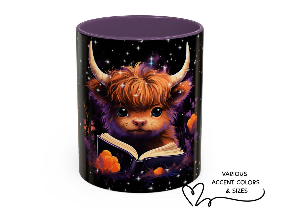 Highland Cow Reading Book Mug, Cozy Fantasy Reader Gift