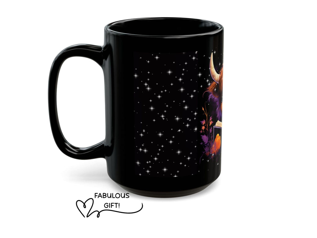 Highland Cow Reading Book Mug, Cozy Fantasy Reader Gift