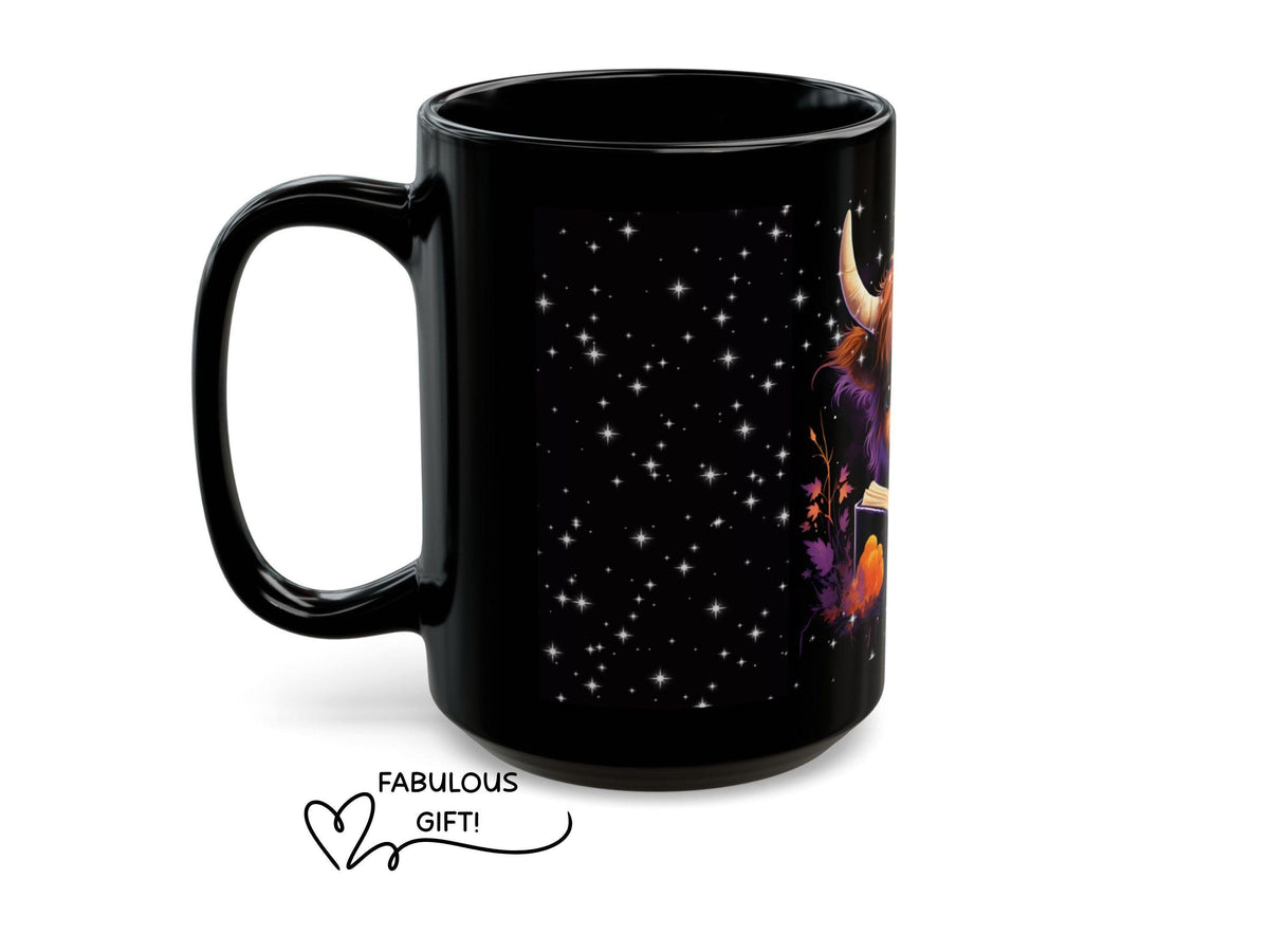 Highland Cow Reading Book Mug, Cozy Fantasy Reader Gift