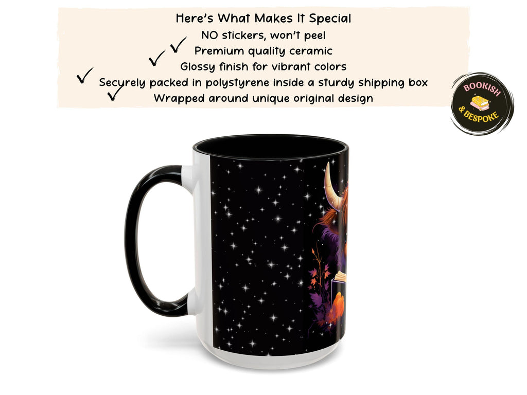 Highland Cow Reading Book Mug, Cozy Fantasy Reader Gift