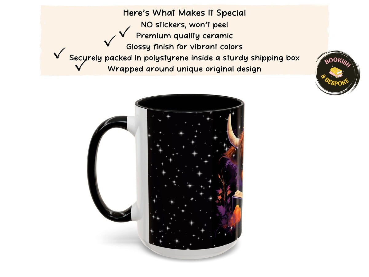 Highland Cow Reading Book Mug, Cozy Fantasy Reader Gift