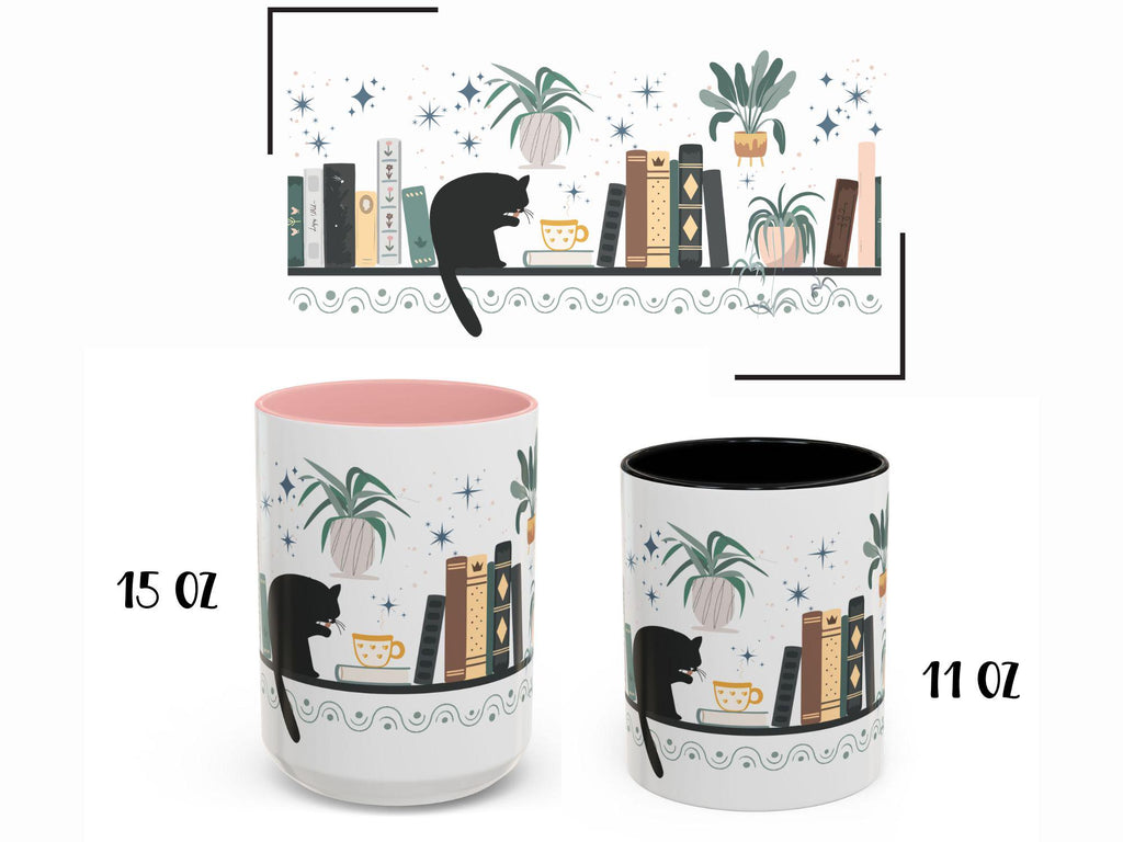 Bookish Cat Wrapped Mug for Readers, Cozy Bookshelf Design, Gift for Book Lovers