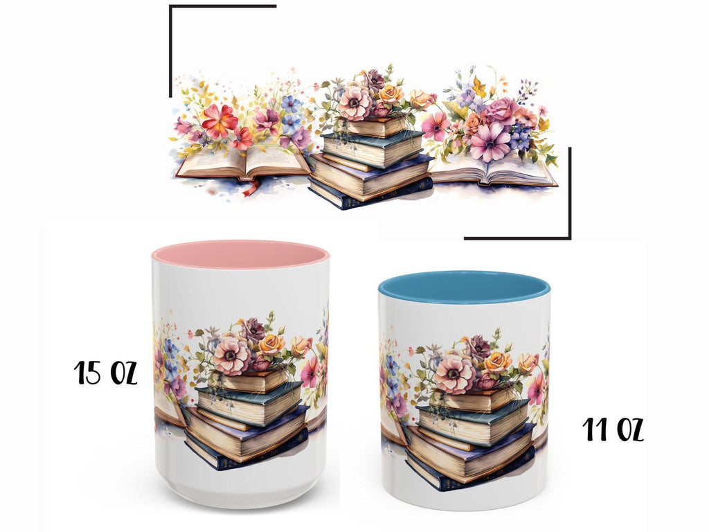 Floral Books Ceramic Mug, Book Lover Gift