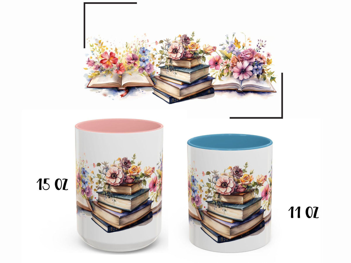 Floral Books Ceramic Mug, Book Lover Gift