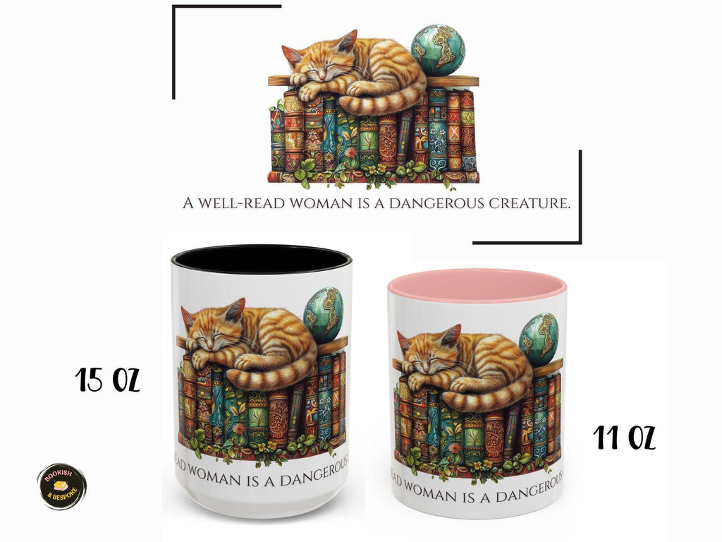 Book Lover Cat Reader Gift, A Well-Read Woman Is a Dangerous Creature Mug