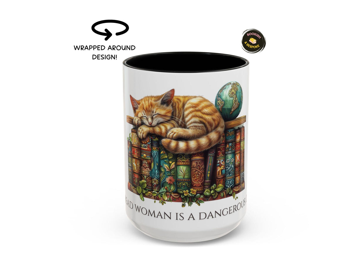 Book Lover Cat Reader Gift, A Well-Read Woman Is a Dangerous Creature Mug