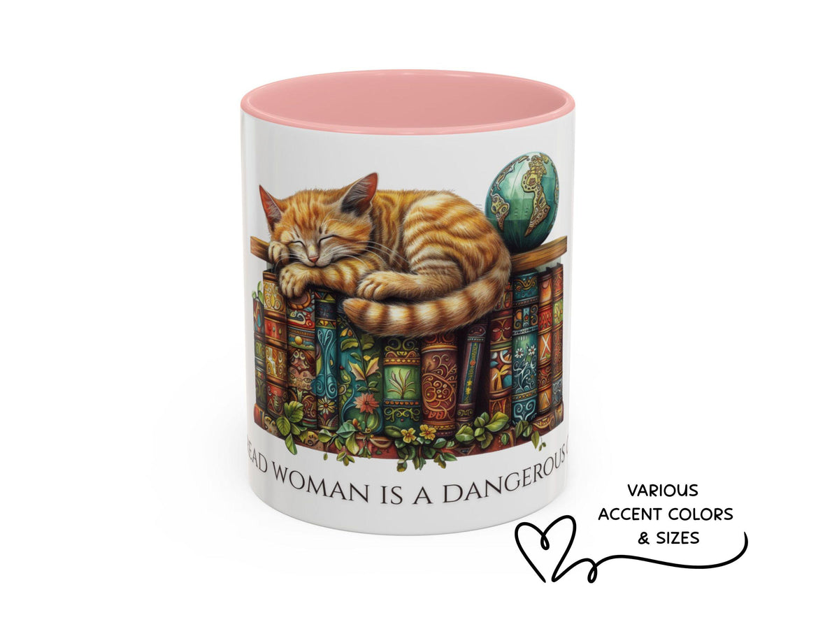 Book Lover Cat Reader Gift, A Well-Read Woman Is a Dangerous Creature Mug