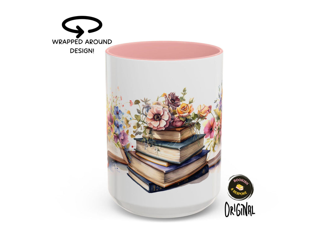 Floral Books Ceramic Mug, Book Lover Gift