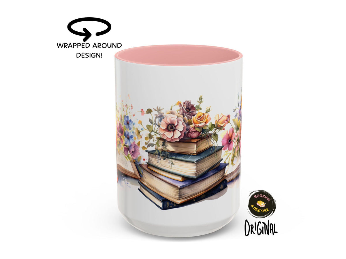 Floral Books Ceramic Mug, Book Lover Gift