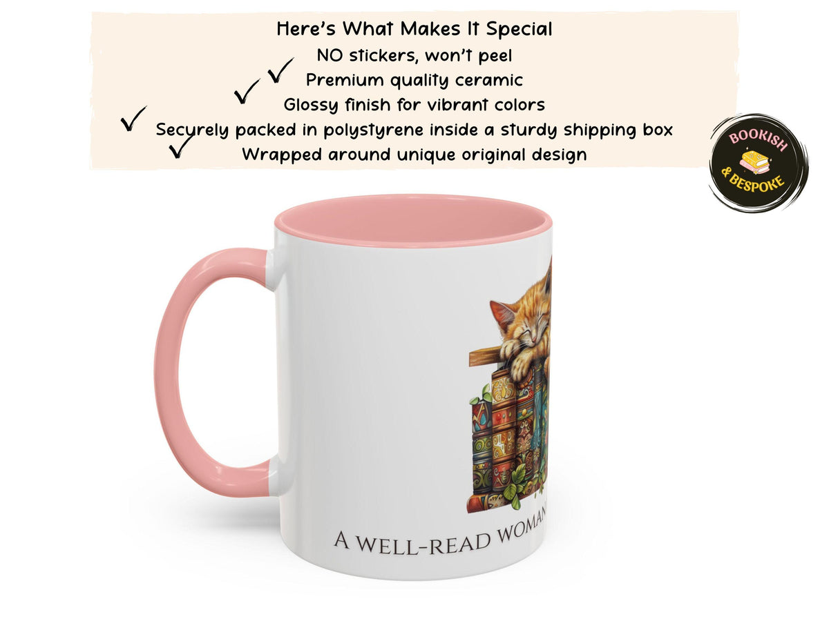 Book Lover Cat Reader Gift, A Well-Read Woman Is a Dangerous Creature Mug