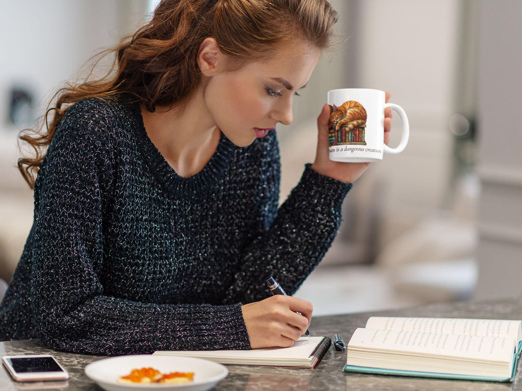 Book Lover Mug, Ginger Cat, Cozy Literary Gift