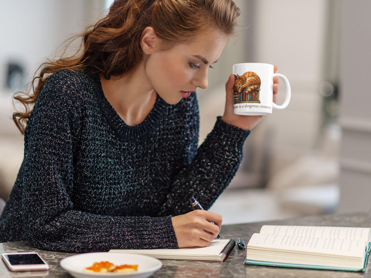Book Lover Mug, Ginger Cat, Cozy Literary Gift