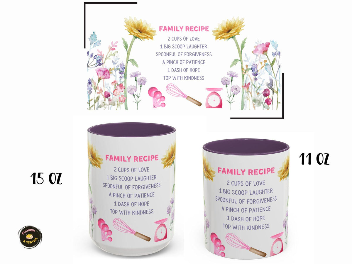 Family Recipe Mug for Mom and Grandma, Floral Inspirational Coffee Cup Gift