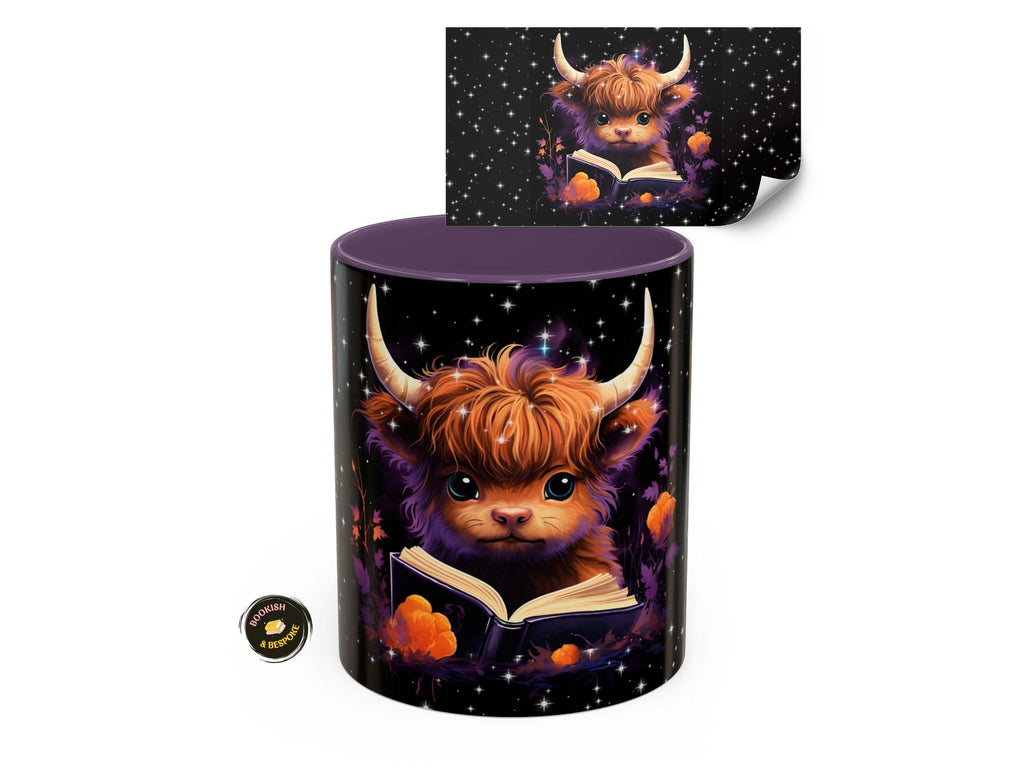 Highland Cow Reading Book Mug, Cozy Fantasy Reader Gift