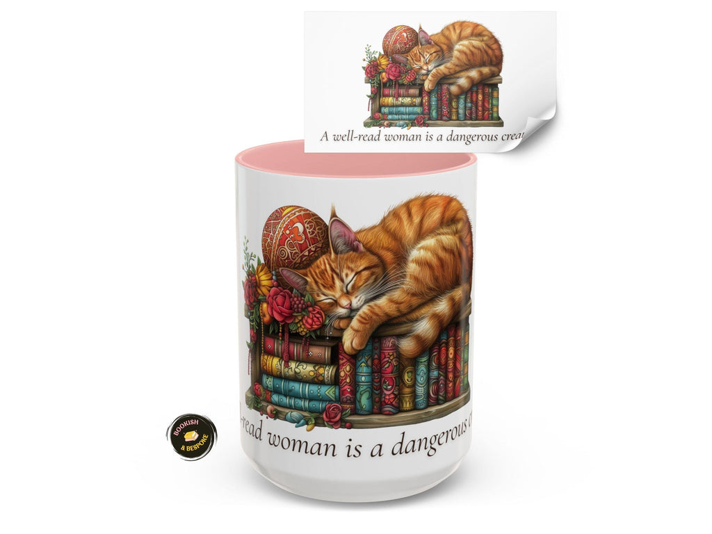 Book Lover Mug, Ginger Cat, Cozy Literary Gift
