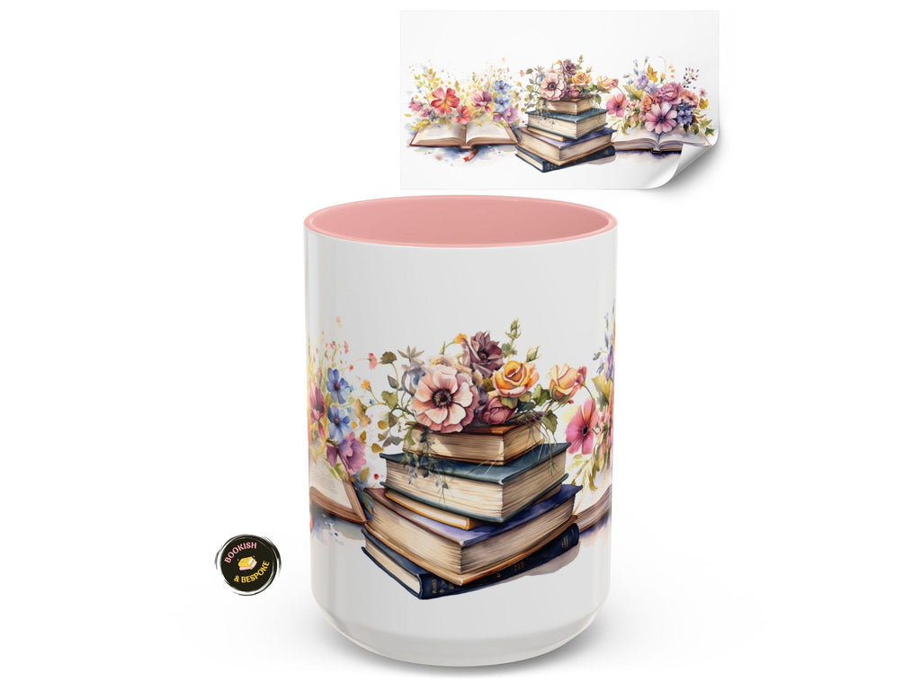 Floral Books Ceramic Mug, Book Lover Gift