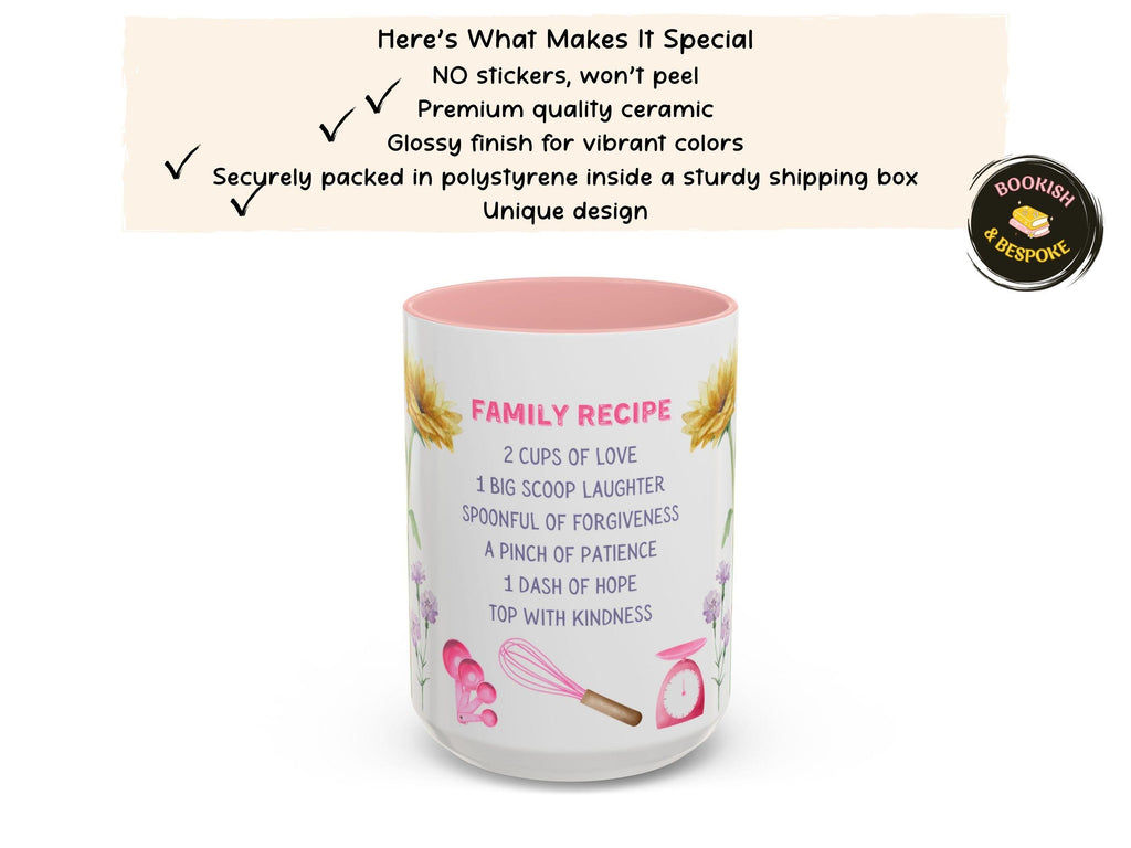 Family Recipe Mug for Mom and Grandma, Floral Inspirational Coffee Cup Gift