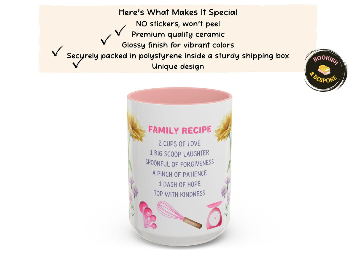 Family Recipe Mug for Mom and Grandma, Floral Inspirational Coffee Cup Gift