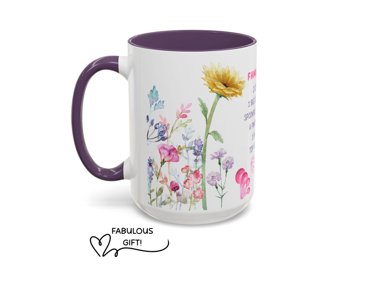 Family Recipe Mug for Mom and Grandma, Floral Inspirational Coffee Cup Gift