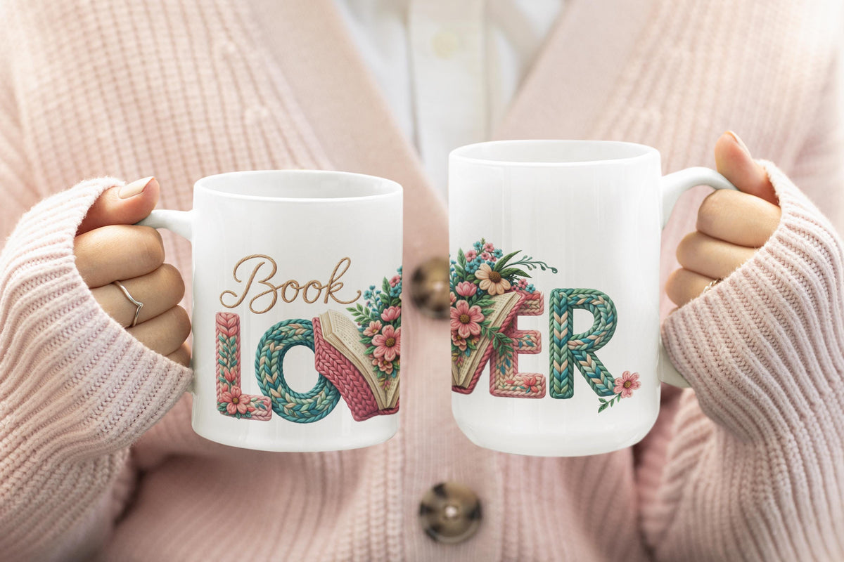 Knitting Book Lover Mug, Reader Gift for Knitters