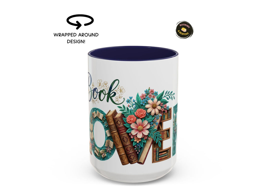Boho Floral Book Lover Mug, Artistic Reader Gift for Women
