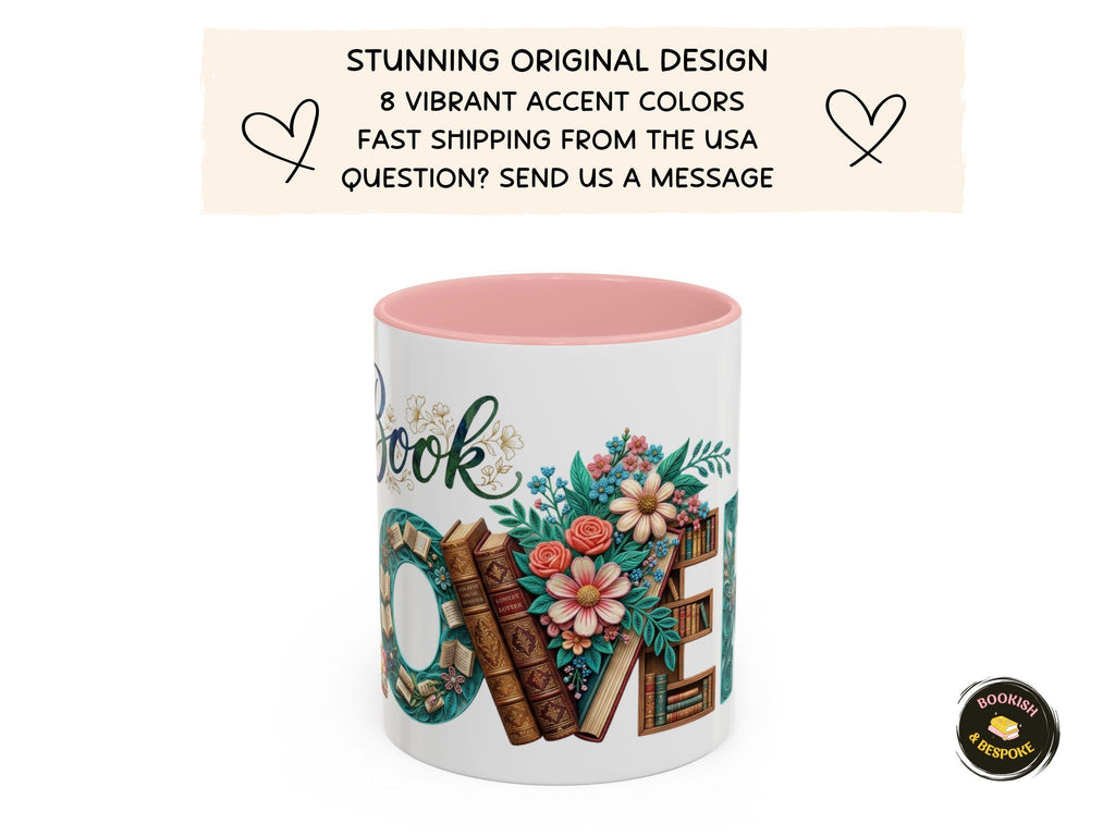 Boho Floral Book Lover Mug, Artistic Reader Gift for Women