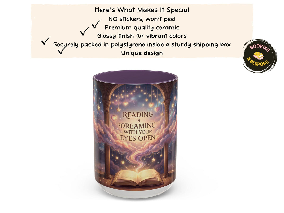 Magical Library Mug, Reading Is Dreaming, Fantasy Reader Gift, Cozy Bookworm Coffee Cup