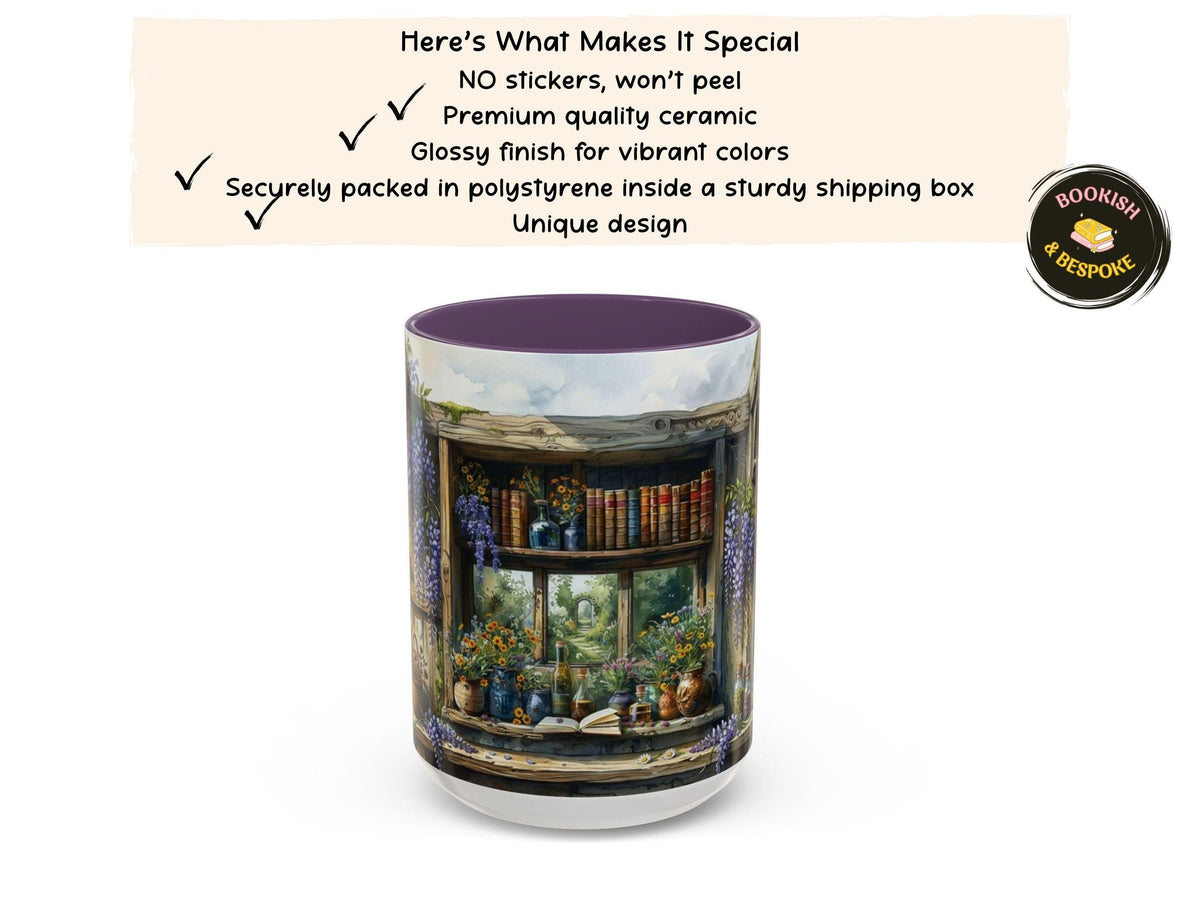 Apothecary Library Mug, Botanical Reader, Cozy Book Lover Gift