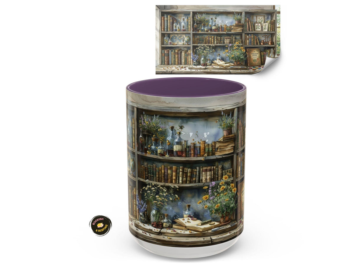 Apothecary Bookshelf Mug, Botanical Library, Cozy Reader, Cottagecore Book Lover