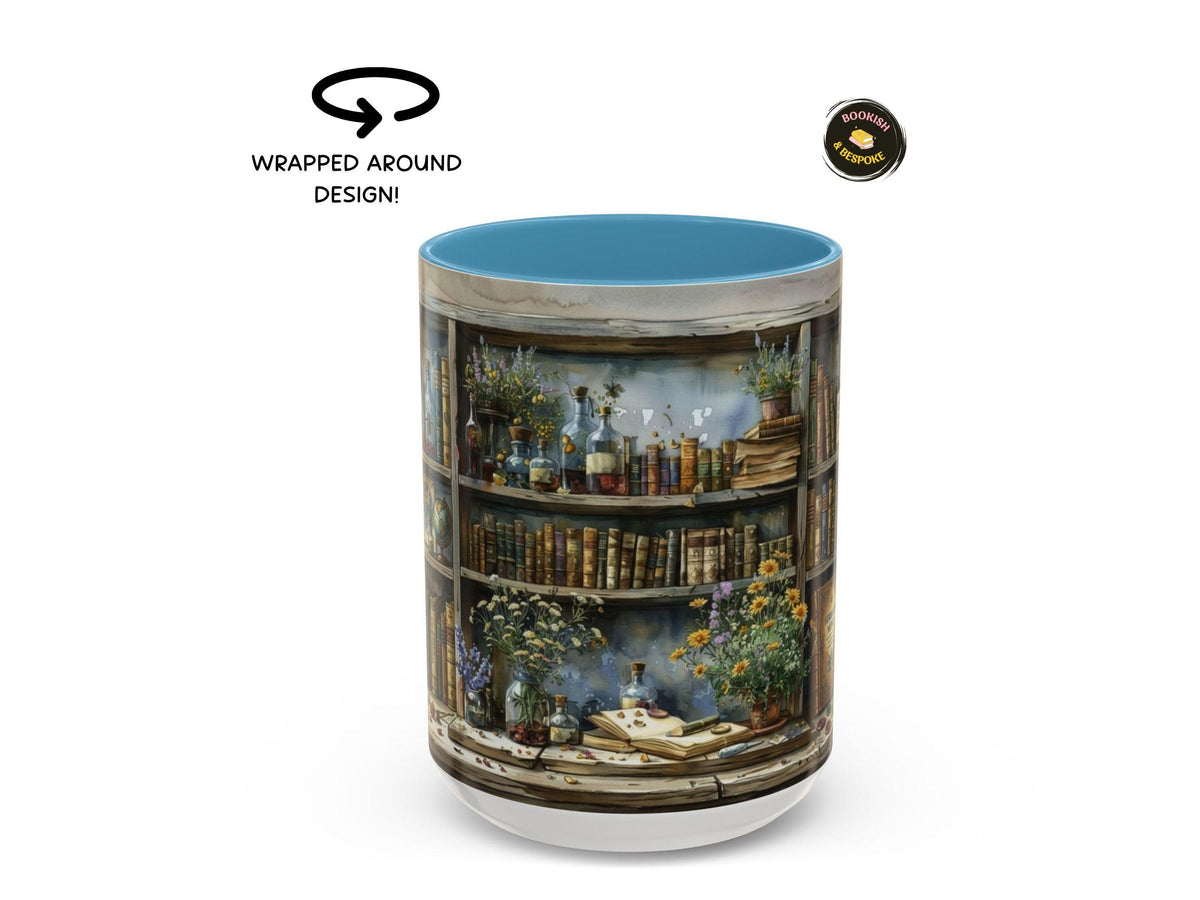Apothecary Bookshelf Mug, Botanical Library, Cozy Reader, Cottagecore Book Lover