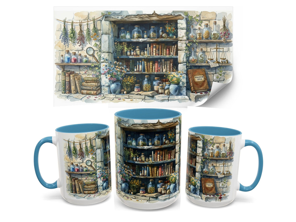 Witch Apothecary Mug, Alchemy Bookshelf Wrap Mug, Potion Library Gift for Book Lovers