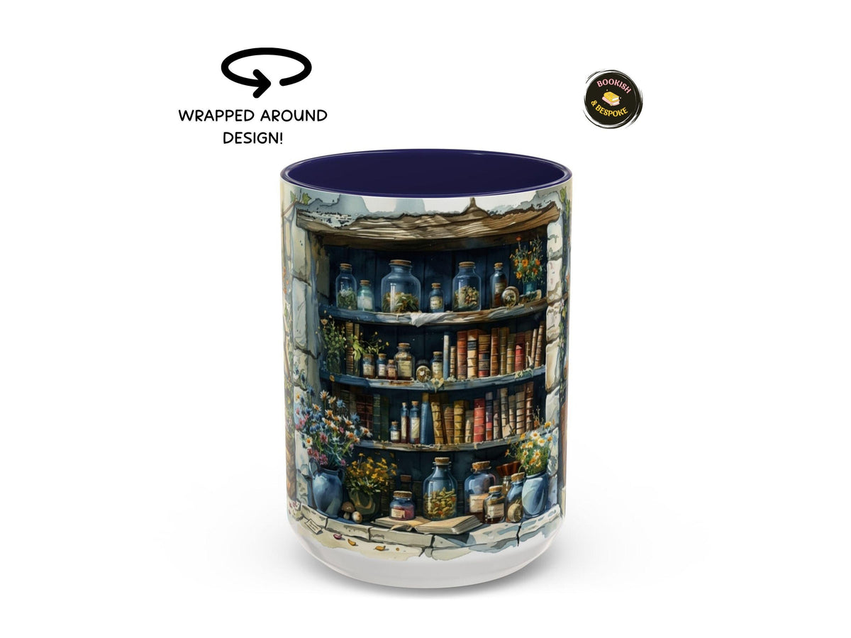 Witch Apothecary Mug, Alchemy Bookshelf Wrap Mug, Potion Library Gift for Book Lovers