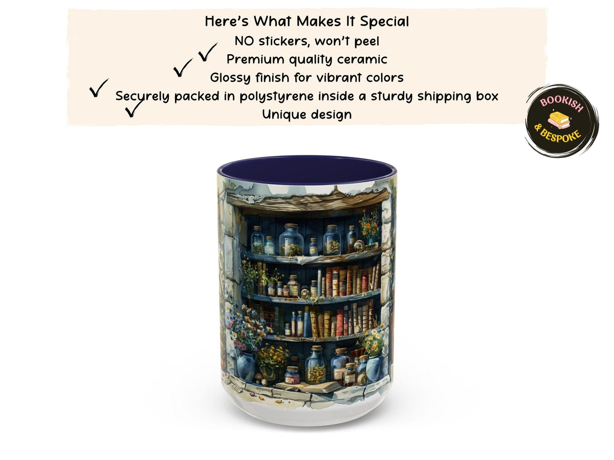 Witch Apothecary Mug, Alchemy Bookshelf Wrap Mug, Potion Library Gift for Book Lovers