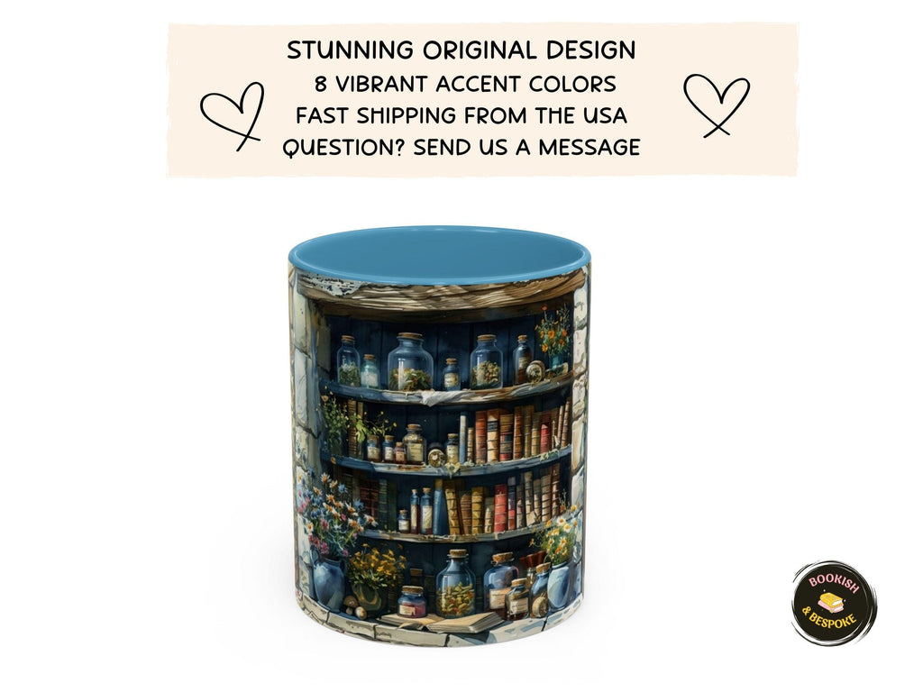 Witch Apothecary Mug, Alchemy Bookshelf Wrap Mug, Potion Library Gift for Book Lovers