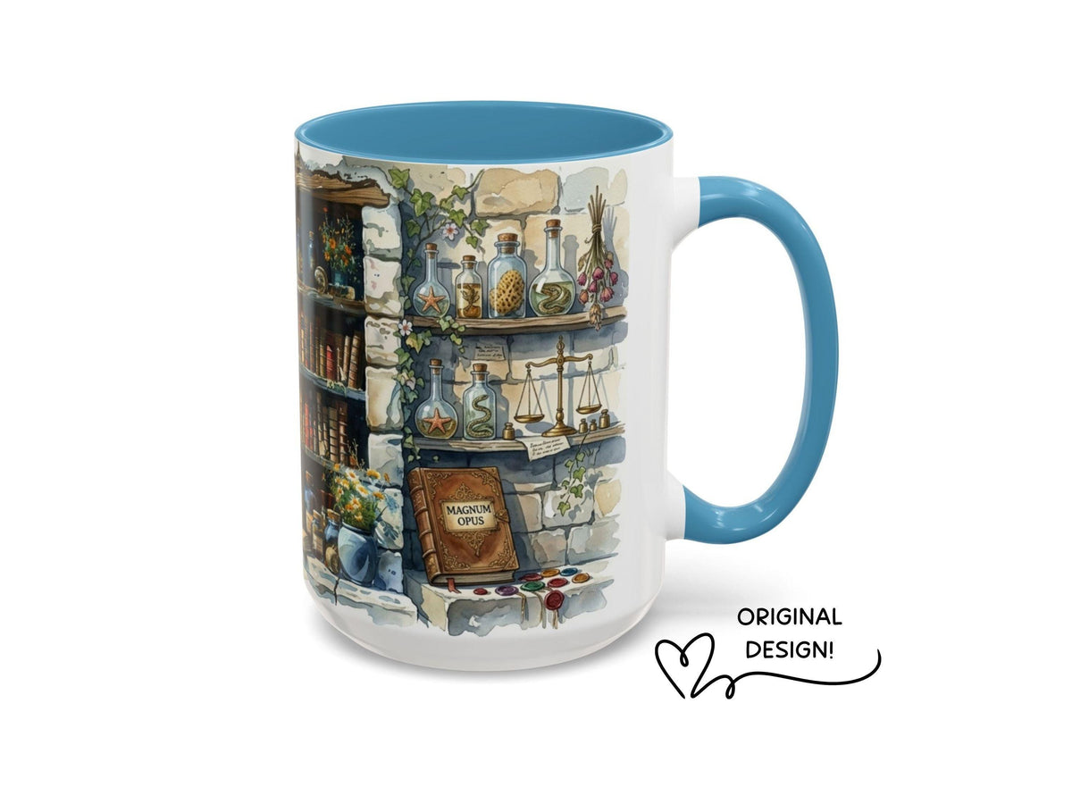 Witch Apothecary Mug, Alchemy Bookshelf Wrap Mug, Potion Library Gift for Book Lovers