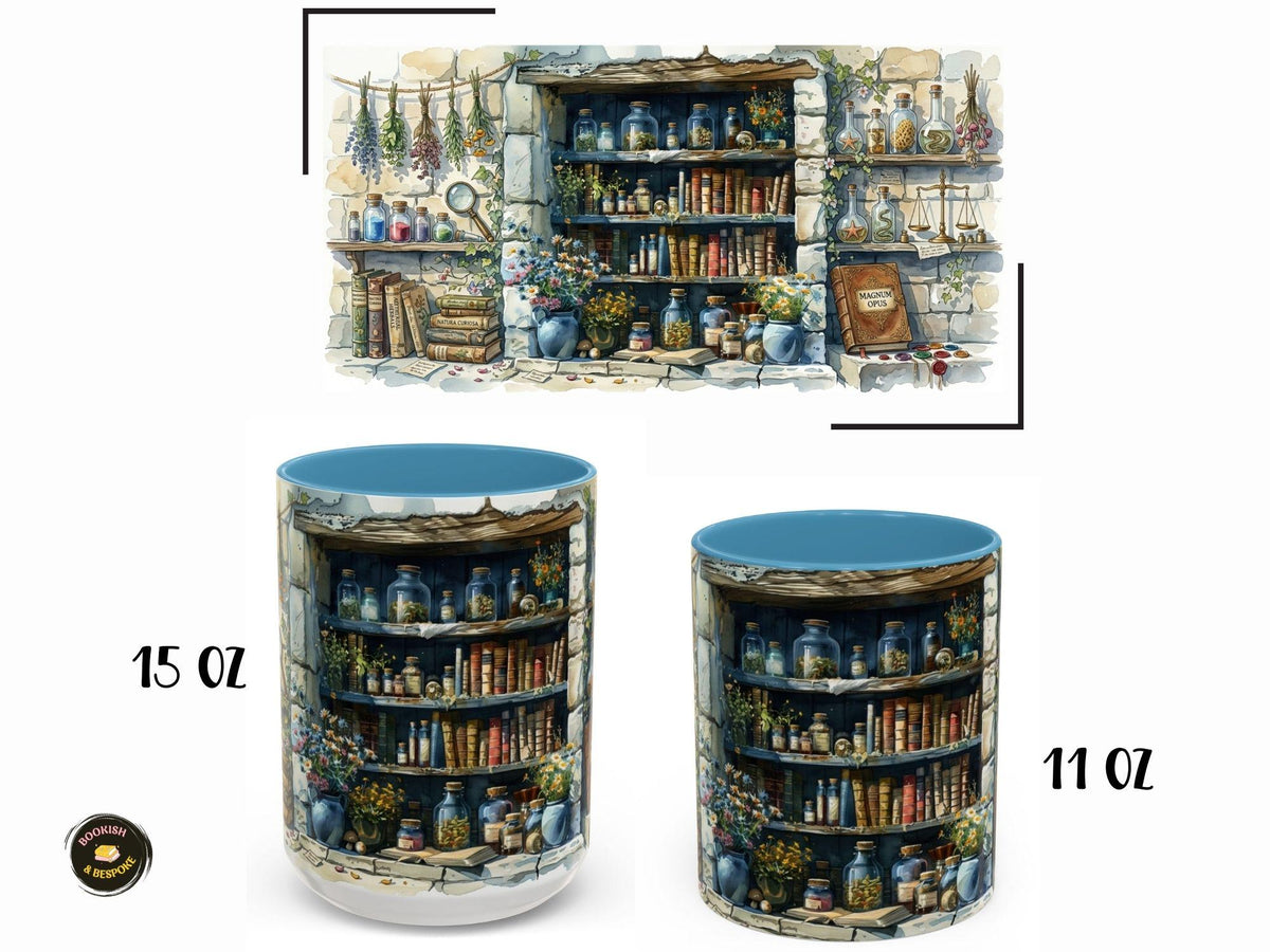 Witch Apothecary Mug, Alchemy Bookshelf Wrap Mug, Potion Library Gift for Book Lovers