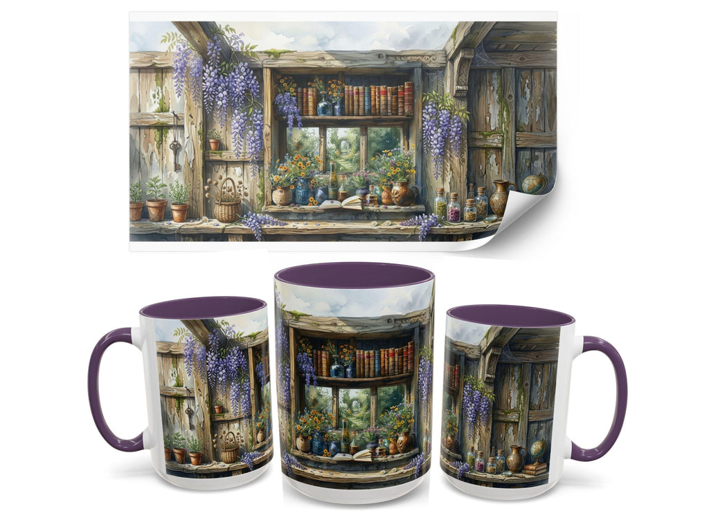 Apothecary Library Mug, Botanical Reader, Cozy Book Lover Gift