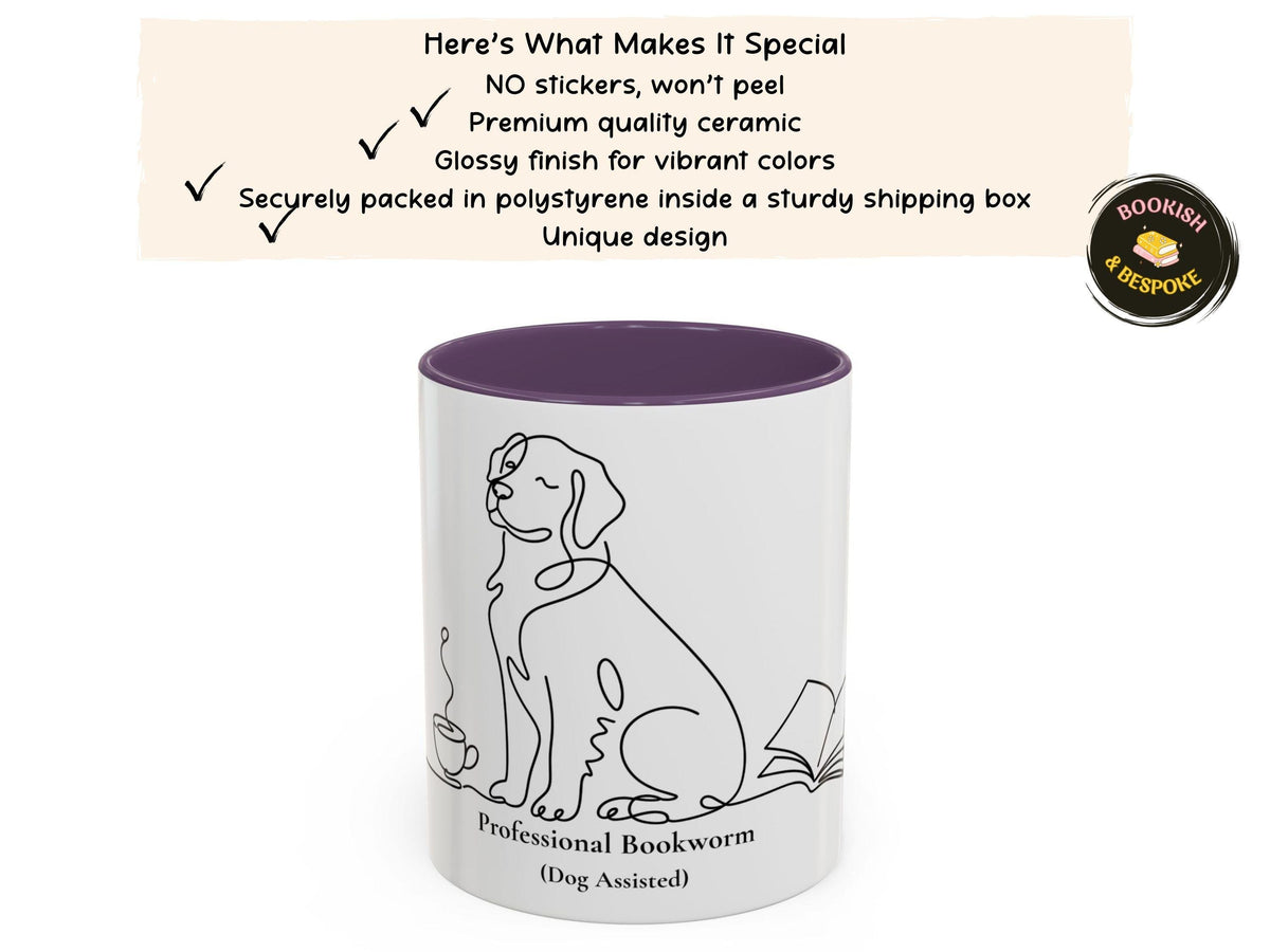 Dog Mom Bookworm Mug, Professional Reader Coffee Cup, Cozy Reading Gift