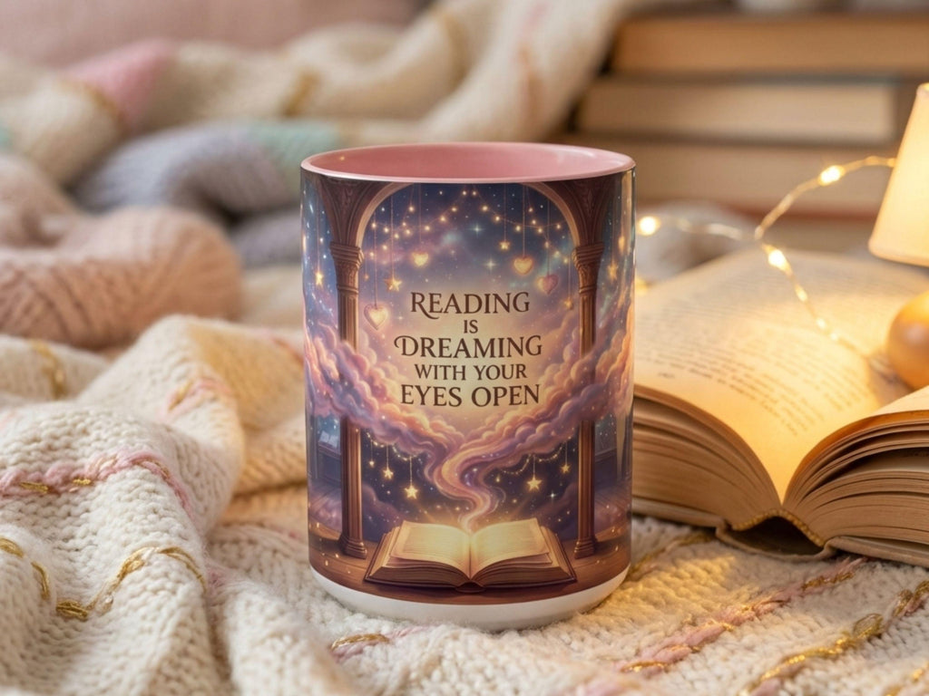 Magical Library Mug, Reading Is Dreaming, Fantasy Reader Gift, Cozy Bookworm Coffee Cup