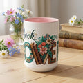 Boho Floral Book Lover Mug, Artistic Reader Gift for Women