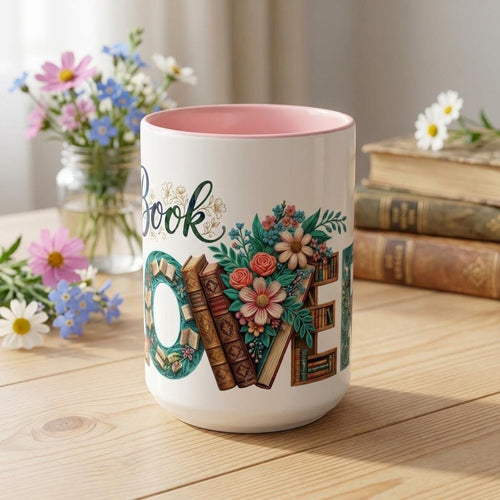 Boho Floral Book Lover Mug, Artistic Reader Gift for Women