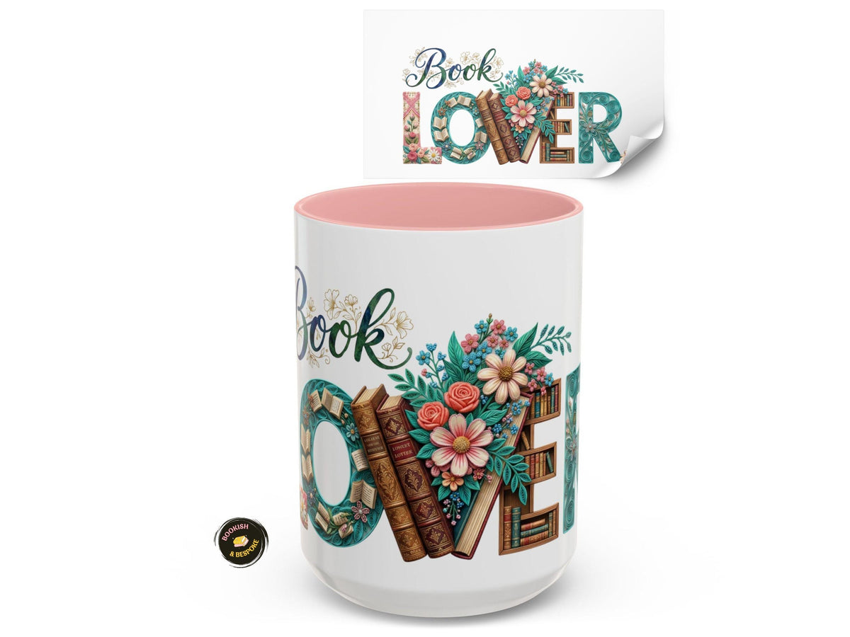 Boho Floral Book Lover Mug, Artistic Reader Gift for Women