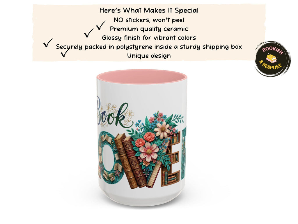 Boho Floral Book Lover Mug, Artistic Reader Gift for Women