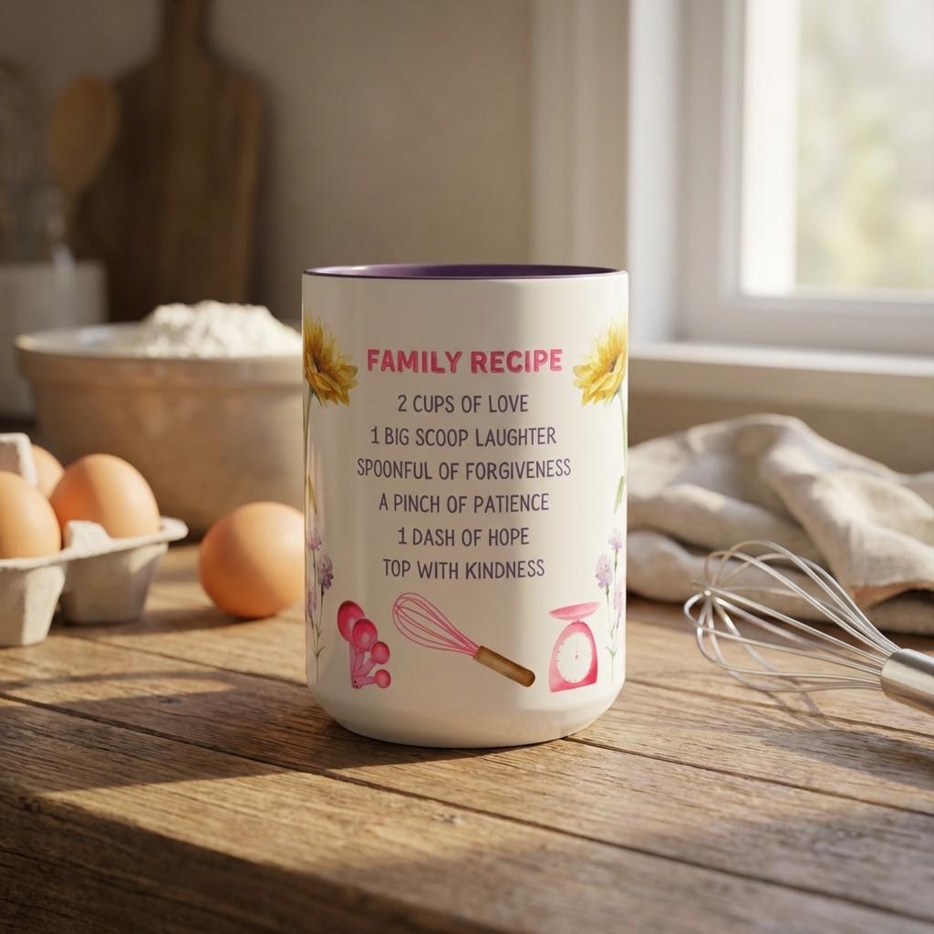 Family Recipe Mug for Mom and Grandma, Floral Inspirational Coffee Cup Gift